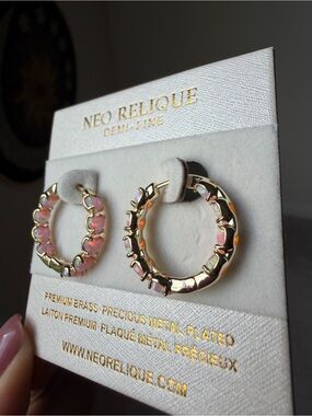 Gold Hoop Earrings with pink Opal Stones